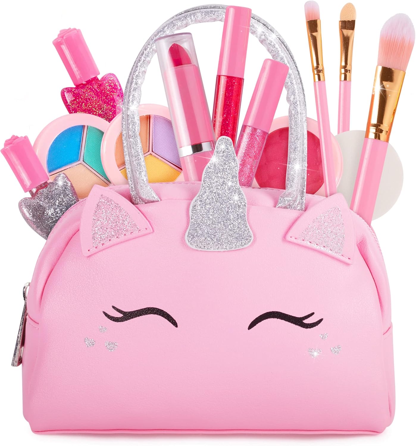 HotKids Real Makeup Kit with Pink Unicorn Purse Non Toxic Washable Make Up Set | Unicorn Toys for Girls Age 4-6, 5 Year Old Girl Birthday Gift Ideas, Toddler Little Girl Gifts 3 4 5 6 7 8 9 10 Years Old