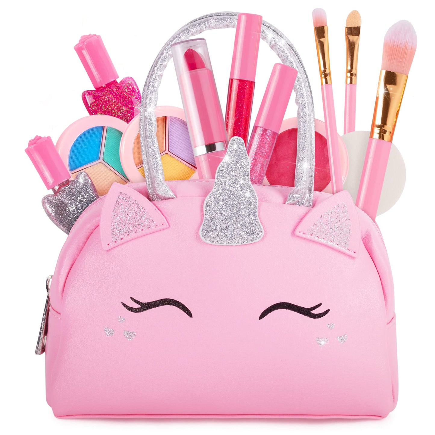 HotKids Real Makeup Kit with Pink Unicorn Purse Non Toxic Washable Make Up Set | Unicorn Toys for Girls Age 4-6, 5 Year Old Girl Birthday Gift Ideas, Toddler Little Girl Gifts 3 4 5 6 7 8 9 10 Years Old