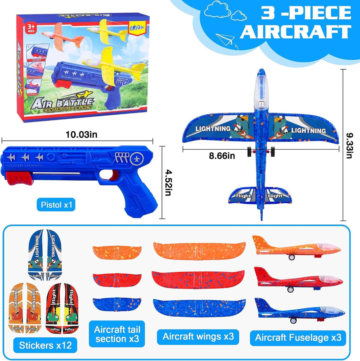Hot LJZJ 3 Pack Airplane Launcher Toys, 2 Flight Modes LED Foam Glider Catapult Plane, Outdoor Flying Toy for Kids, Birthday Gifts for Boy Girl 3+ Year Old, B-Day Party Supplies