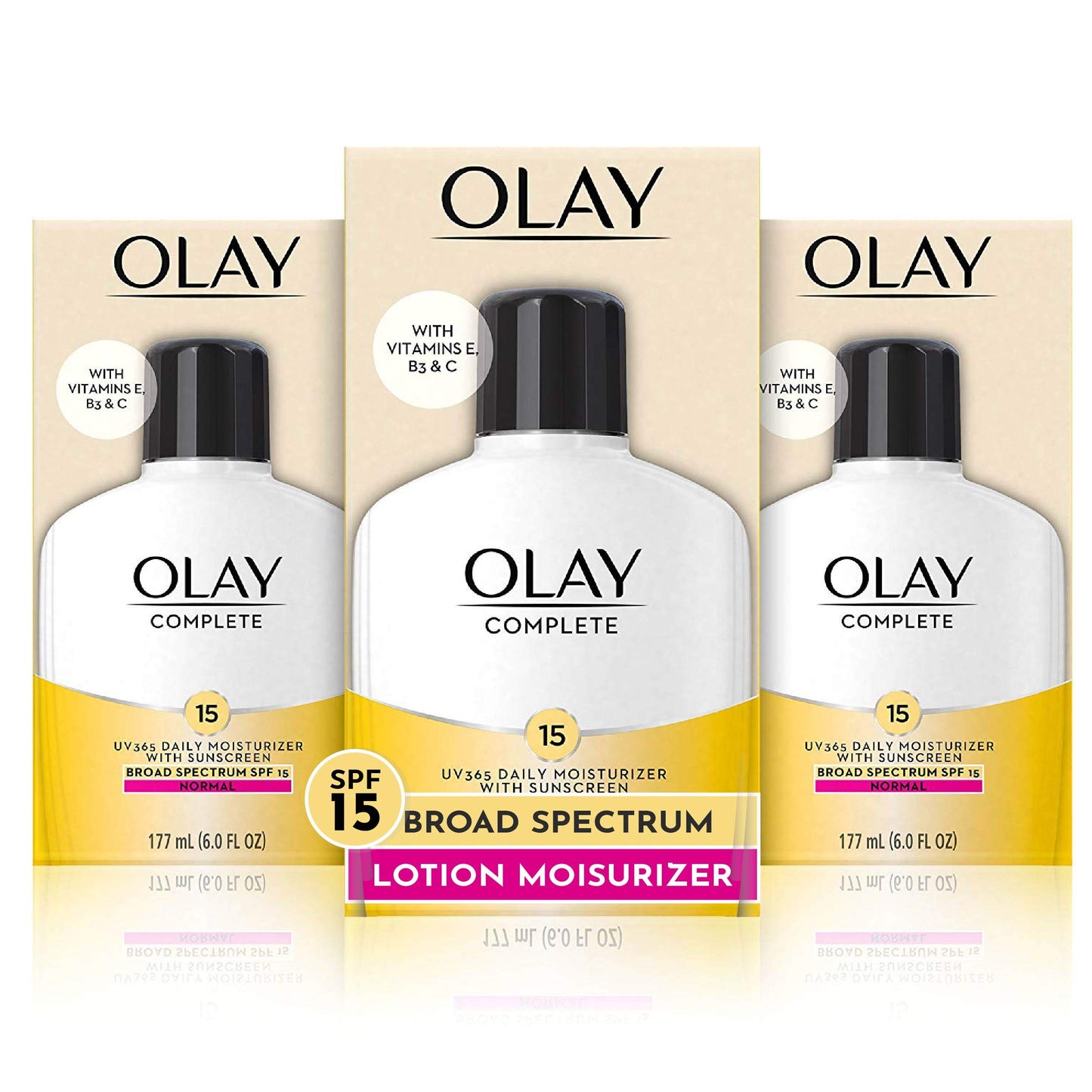 Hot Olay Face Moisturizer, Complete with Sunscreen SPF 15, Daily Facial Lotion for Normal Skin, Lightweight Hydrating Broad Spectrum Sun Protection - Vitamin C, E, and Niacinamide - 6 Oz 2 Pack