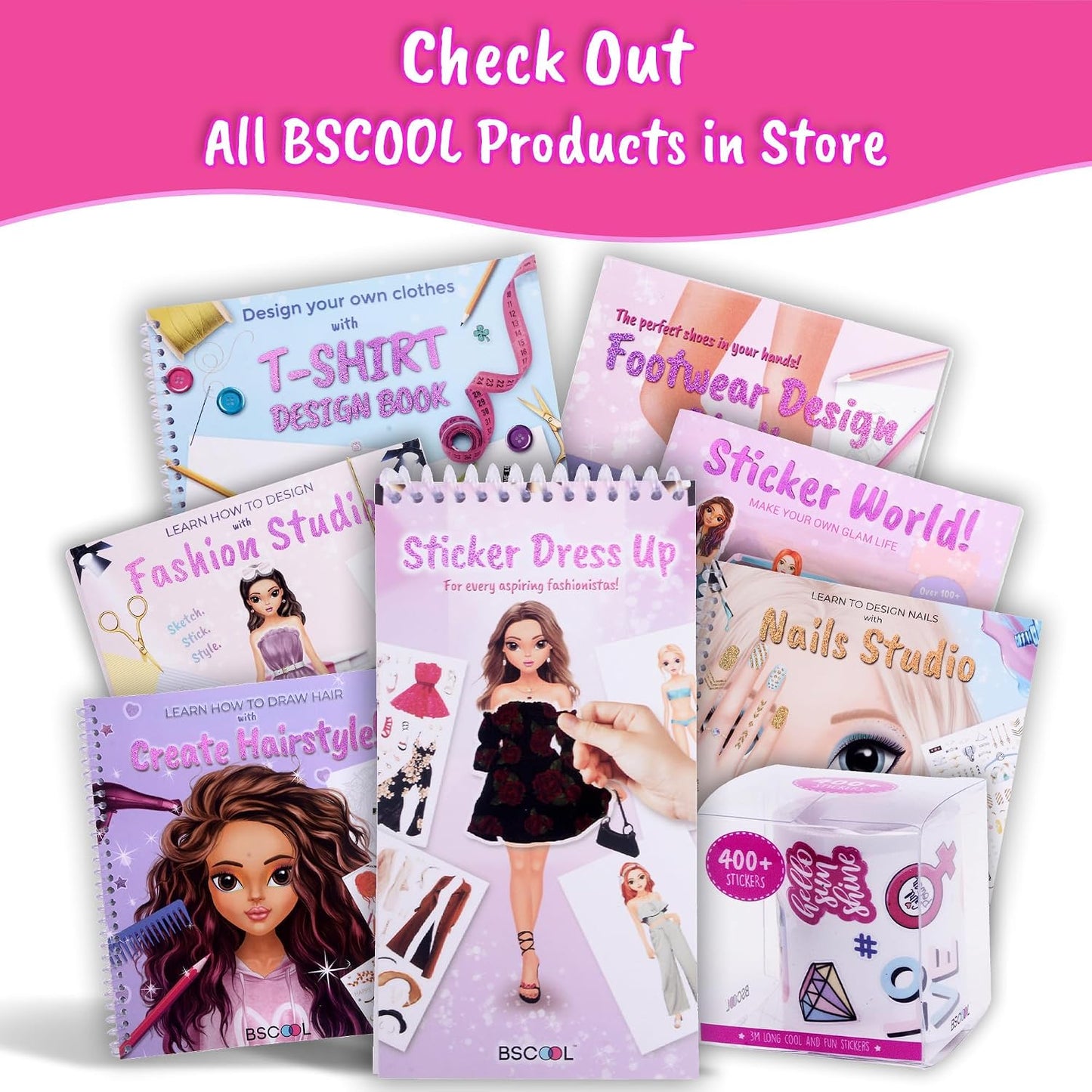 HotBSCOOL - Drawing, Coloring & Activity Book. Nail Design Book with Stickers and Guides. Fashion Design Sketchbook for Kids 5 and up. Little Designer Book - Nail Sticker Book. Gift for Girls