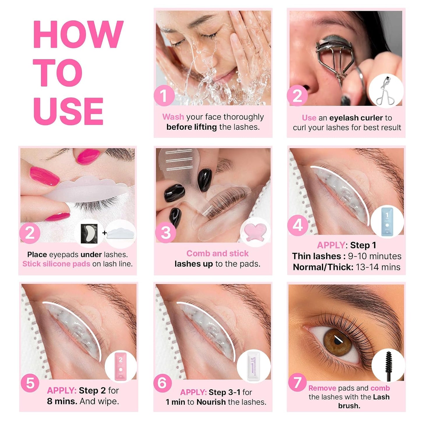 HotKorean Lash Lift Kit - 5 Sets At Home Eyelash Perm Kit with Upgraded Glue, Eyelash Lift, DIY Lash Perm Easy for Beginner & Professional, Semi Permanent Perming Wave Suitable For Salon & Home