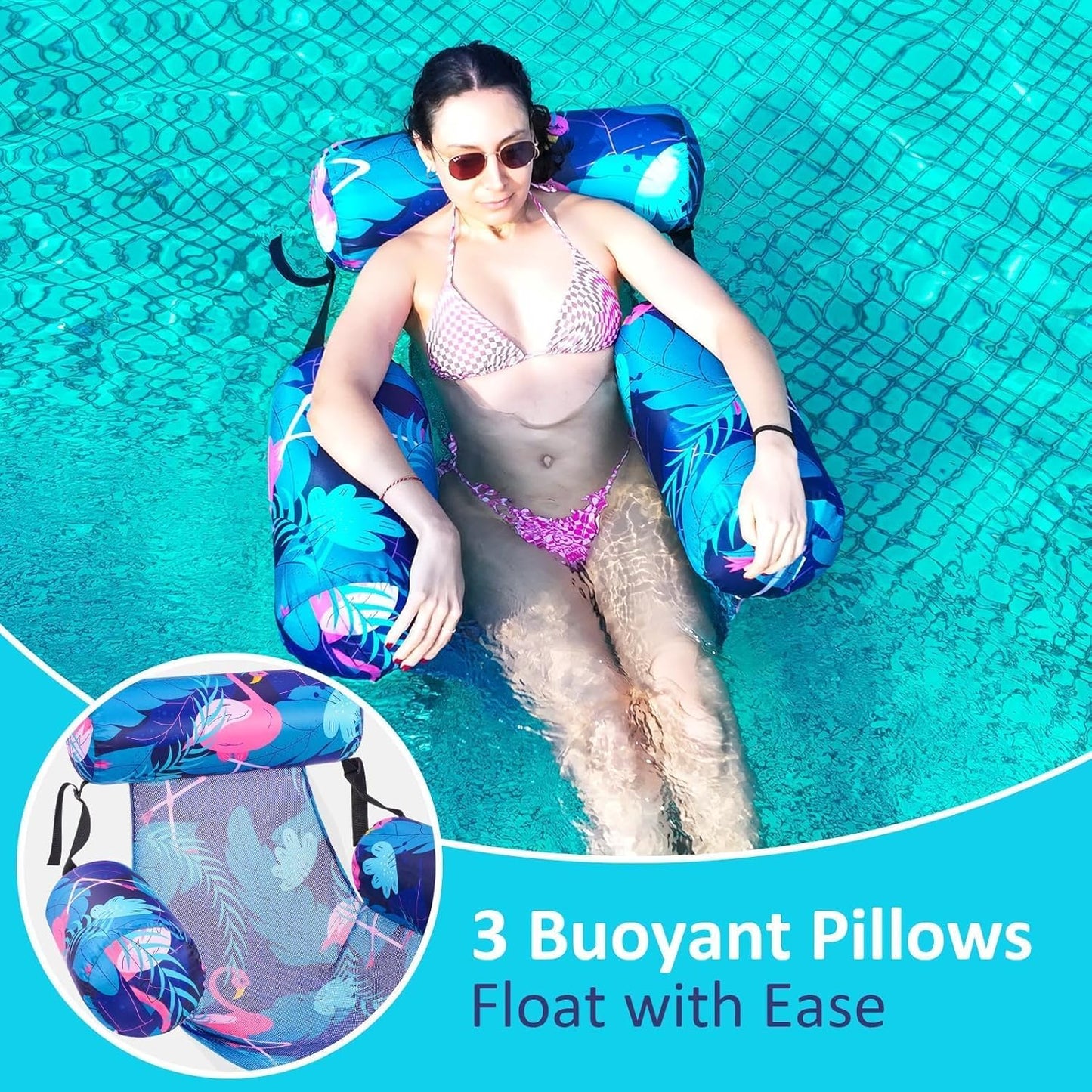 HotInflatable Pool Float Chair - 2 Pack Pool Floats Adult Heavy Duty, Water Floating Lounge Chairs, Blow up Floaties Adults for Summer Fun Party Lake Beach