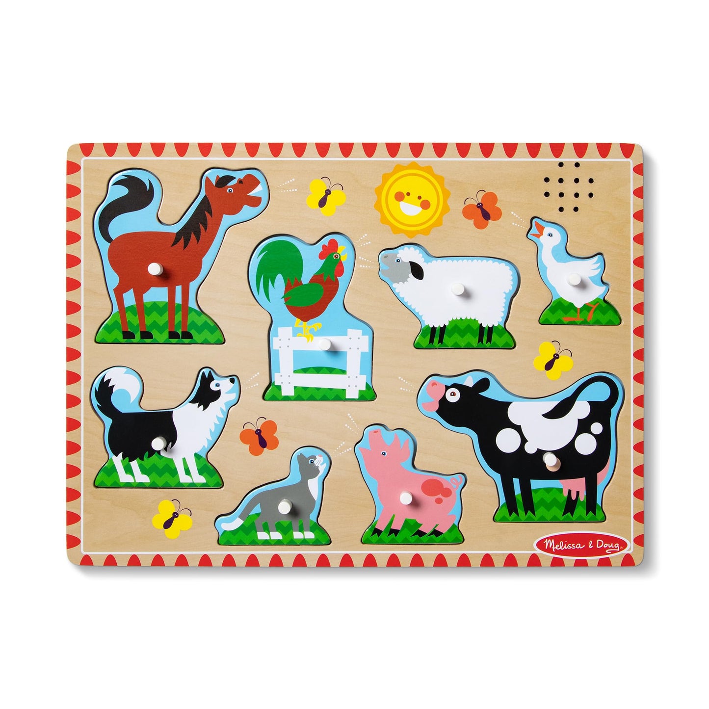 HotMelissa & Doug Farm Animals Sound Puzzle – 8-Piece Wooden Peg Puzzle with Light-Activated Sounds, Music Learning Toy for Toddlers and Preschoolers Ages 2+