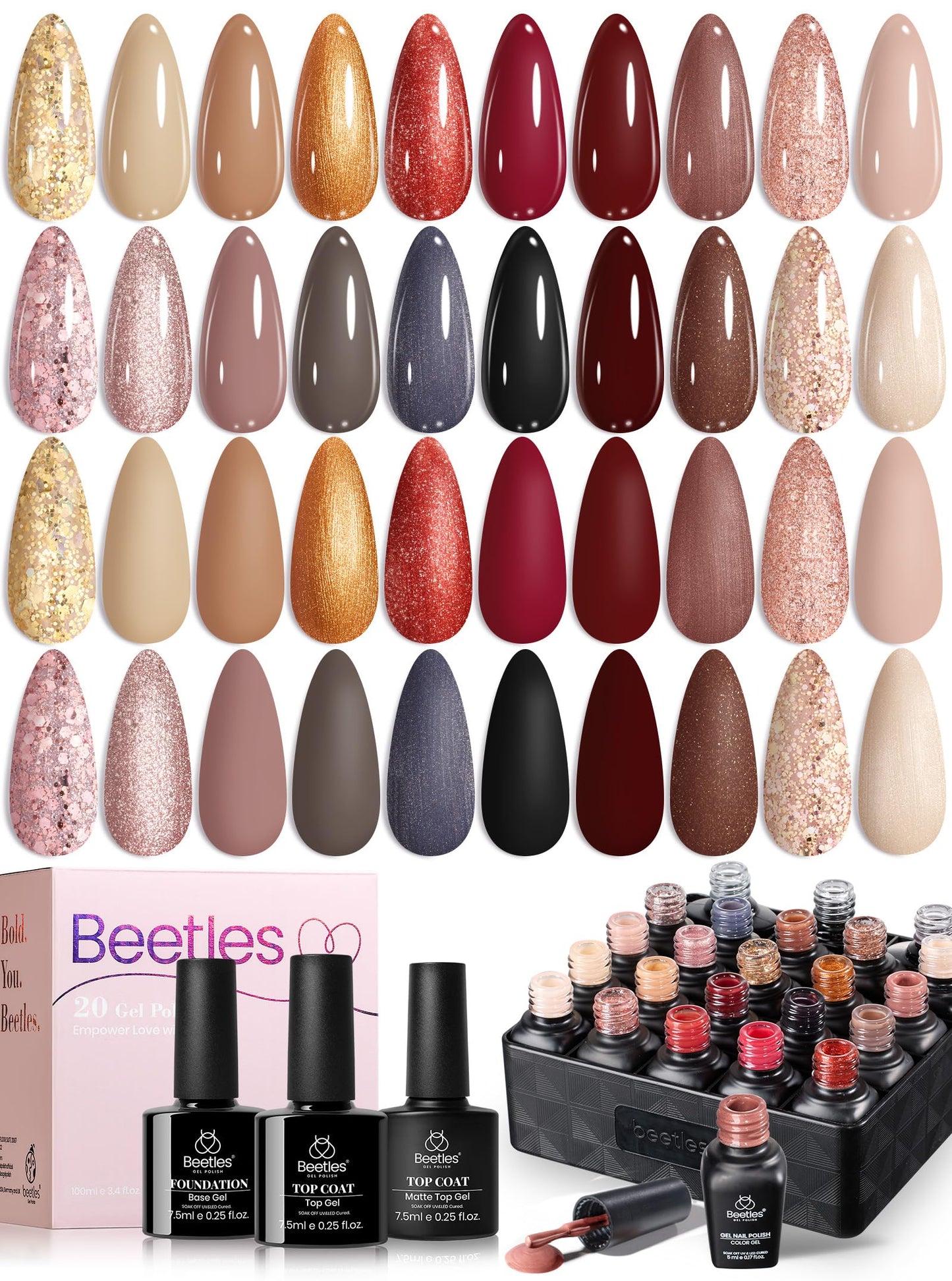 HotBeetles Stellar Sonata Cat Eye Gel Nail Polish Set - 36 Colors Christmas Gel Nail Kit Magnetic Red Green Purple Brown Burgundy Base Glossy Matte Top Coat Soak off UV Salon Nail Art Gift for Women