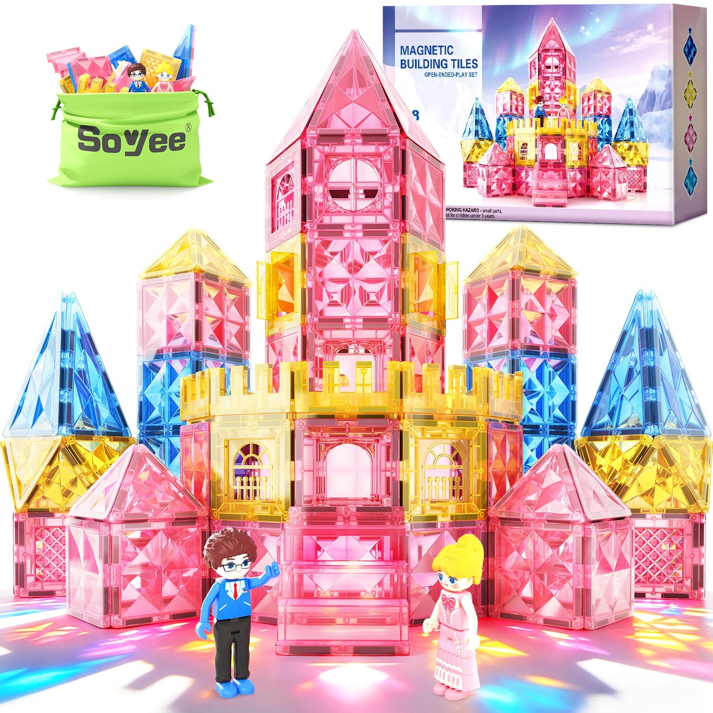 Hot Diamond Magnetic Building Blocks for Kids - Princess Castle Magnetic Tiles Toys for 3-8 Year Old Girls & Boys - 3 4 5 6 Year Old Girl Birthday Xmas Gifts - STEM Educational Toys for Creative Play