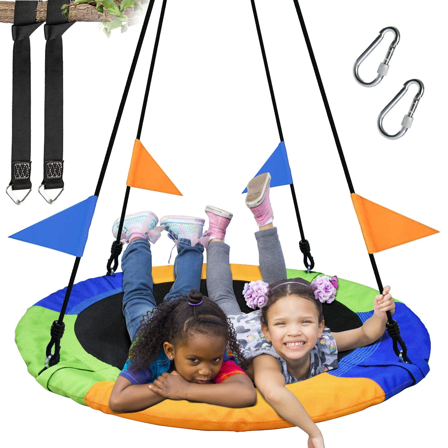 Hot PACEARTH 40 Inch Saucer Tree Swing Flying 900lb Weight Capacity 2 Added Hanging Straps Adjustable Multi-Strand Ropes Colorful Safe and Durable Swing Seat for Children
