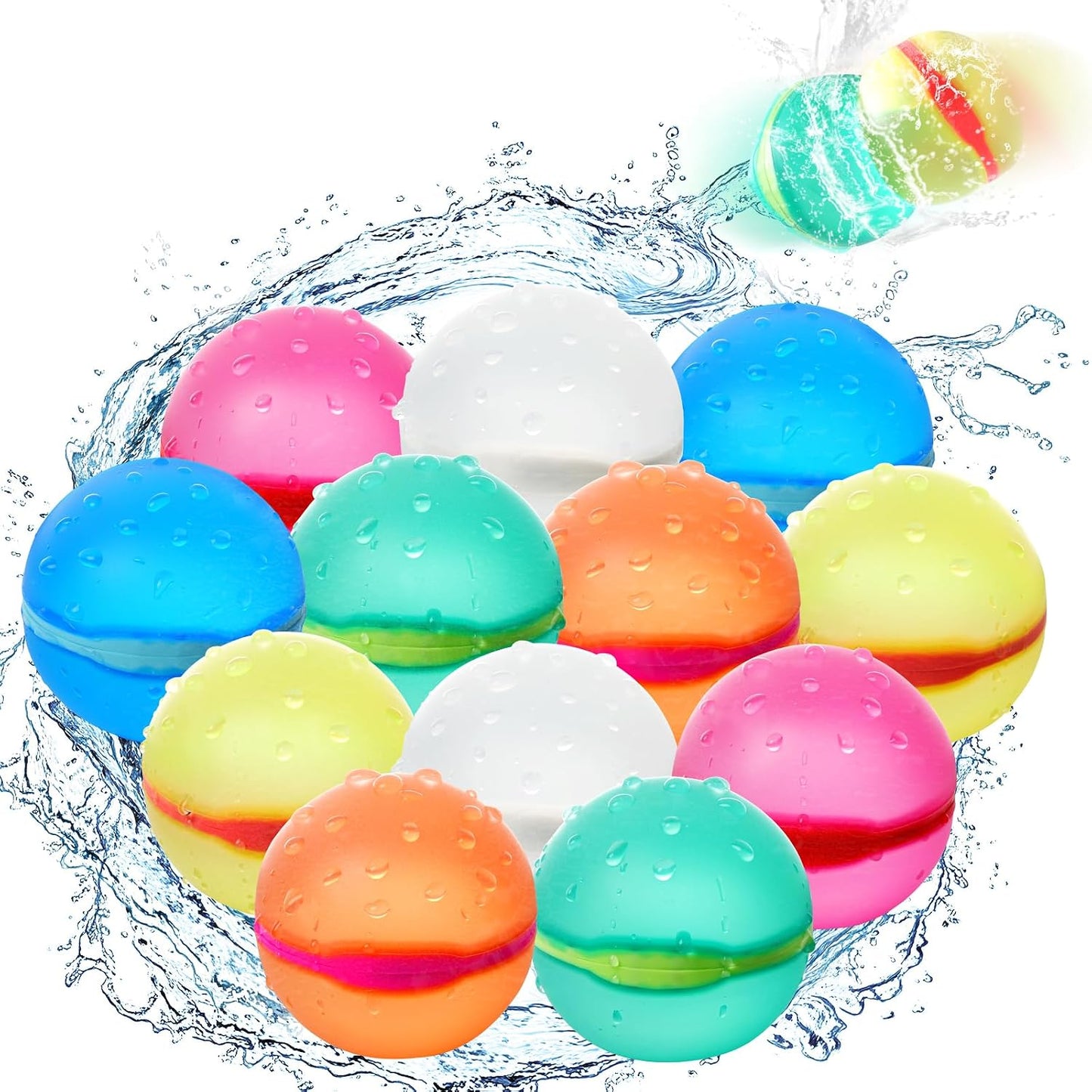 Hot 12 Pcs Reusable Water Balloons, Self-Sealing Refillable Water Balls, Pool Toys for Kids Ages 4-14, Pool Beach & Outdoor Water Ballons
