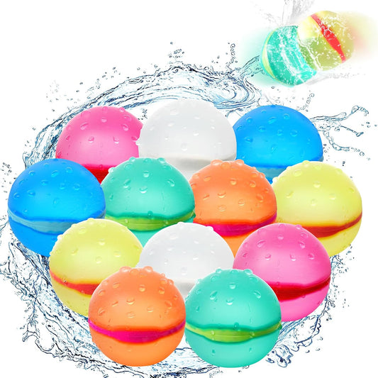 Hot 12 Pcs Reusable Water Balloons, Self-Sealing Refillable Water Balls, Pool Toys for Kids Ages 4-14, Pool Beach & Outdoor Water Ballons