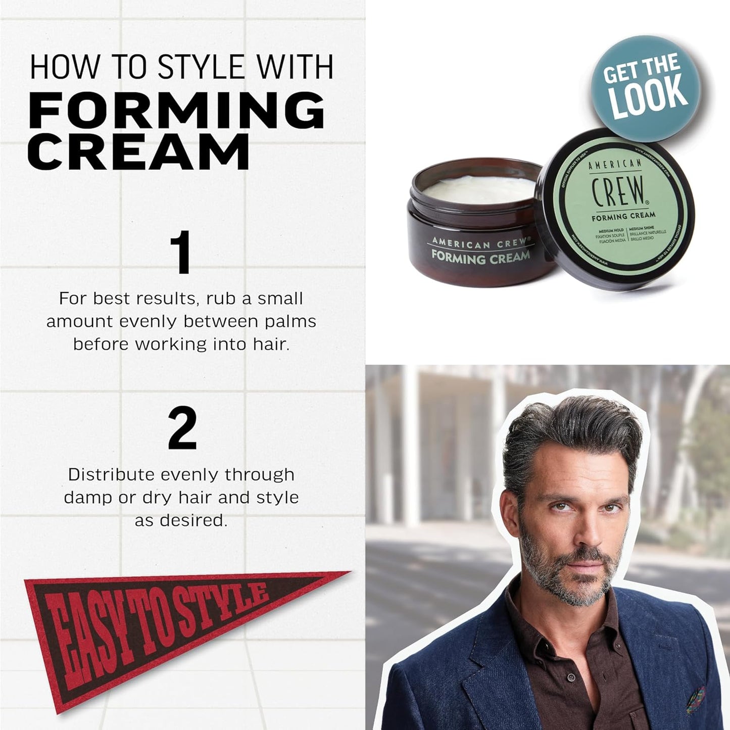 HotAmerican Crew Men's Hair Forming Cream, Like Hair Gel with Medium Hold & Medium Shine, 3 Oz (Pack of 1)