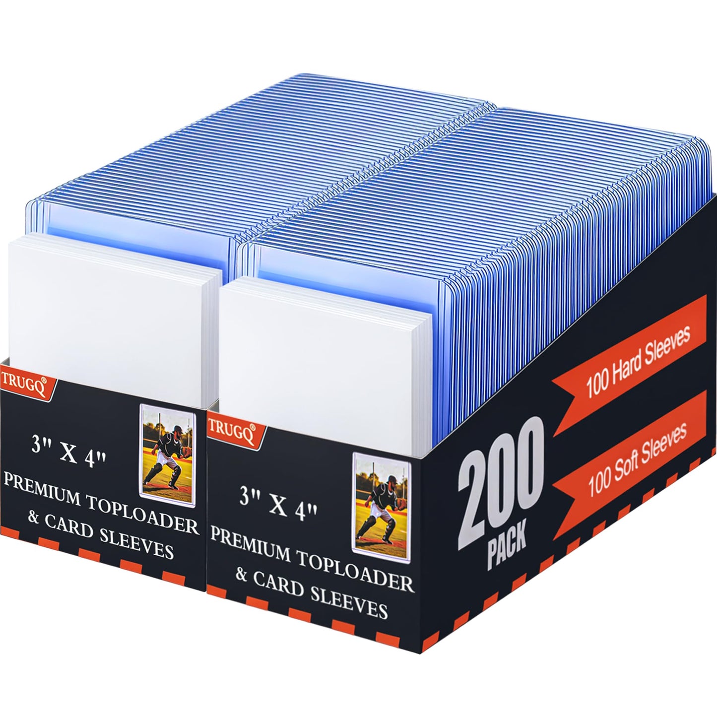 Hot200 Card Sleeves Toploads for Cards,3" x 4" Baseball Card Protectors,Premium Standard Size Trading Hard Plastic Card Holder for Sports Football Cards(100 Hard Protectors +100 Soft Sleeves)