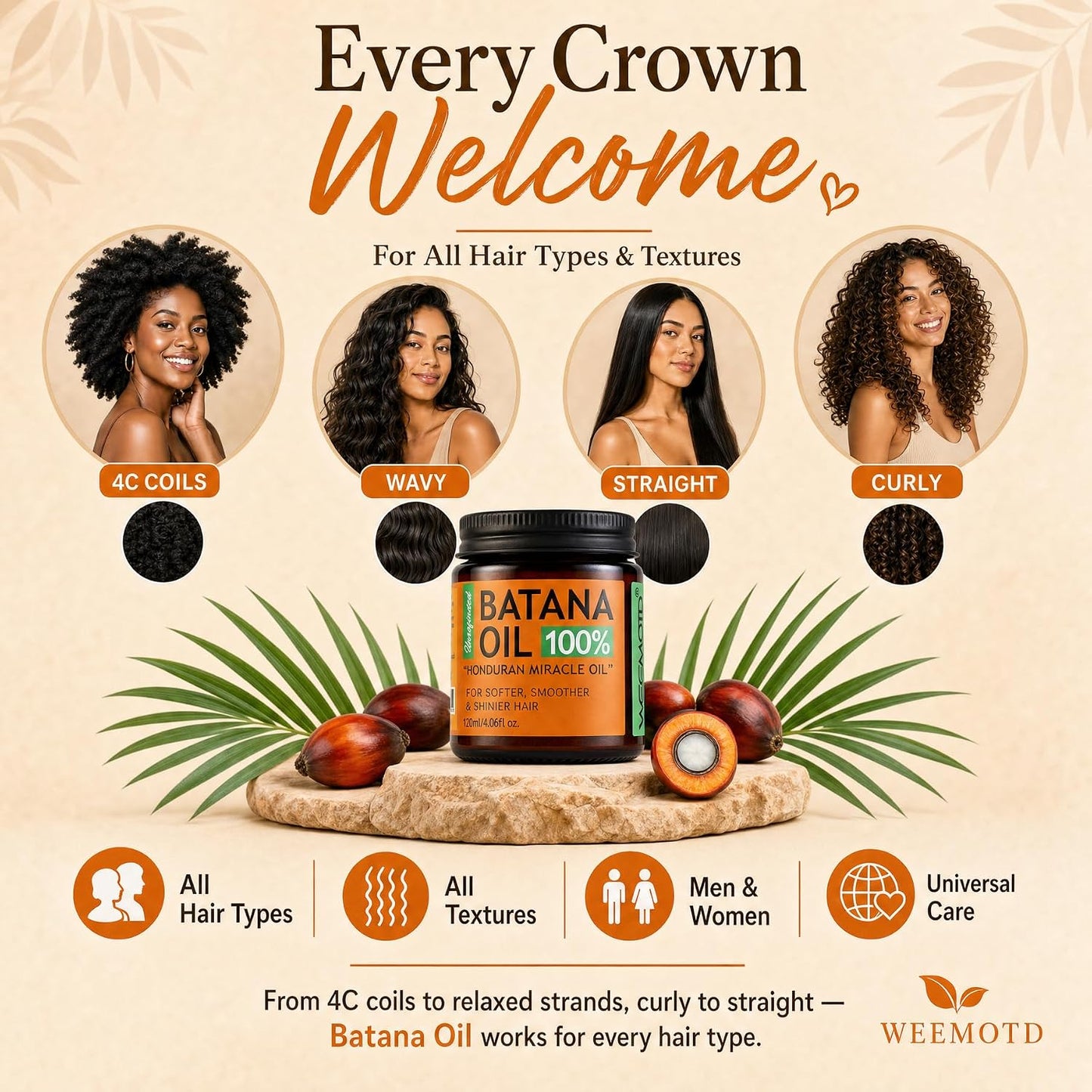 HotWEEMOTD 100% Raw Batana Oil for Hair, Unrefined Conditioning Scalp Oil from Honduras, Moisturizing Hair Mask, Adds Shine & Softness for Men & Women (4.06 Fl Oz, Bright Coffee)