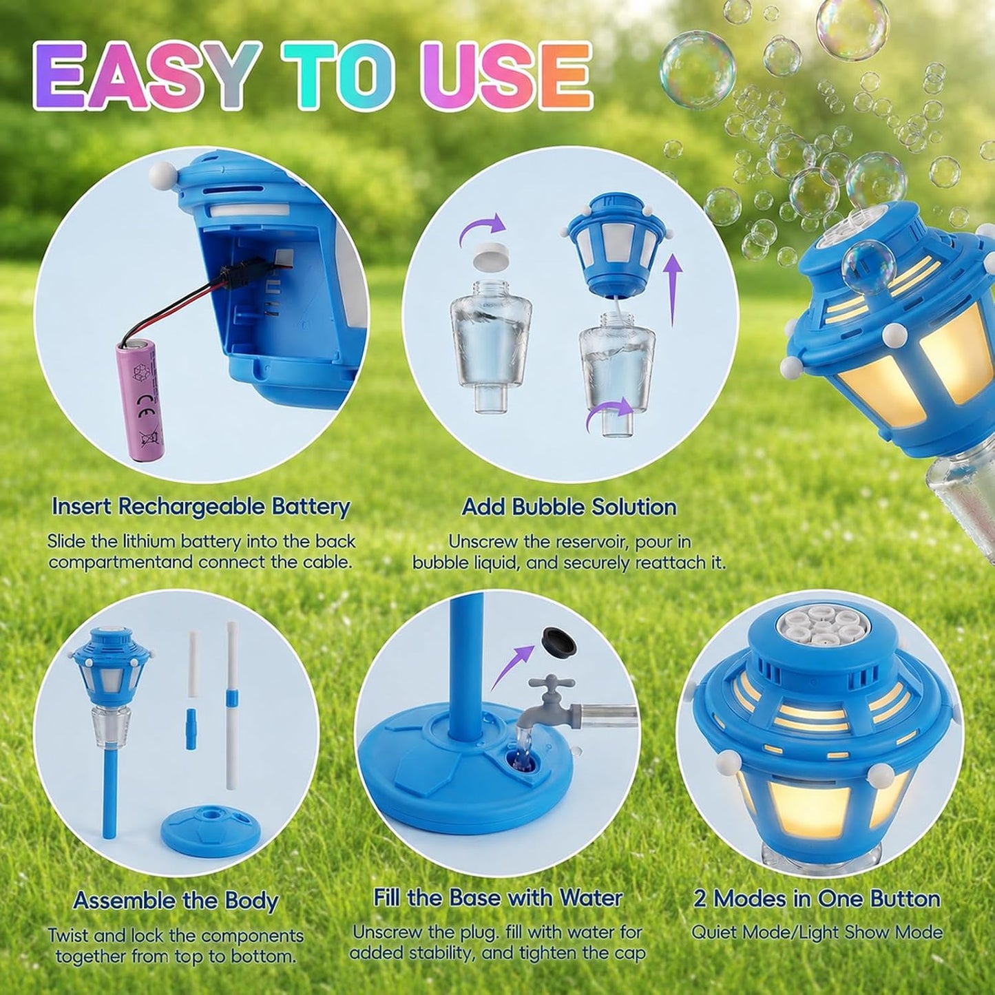 HotBubble Machine with Light for Outdoor, Automatic Bubbles Blower Maker for Kids & Adults, Bubble Blower and Wand Toy, Battery Bubbles Blower Machine for Wedding Birthday Party