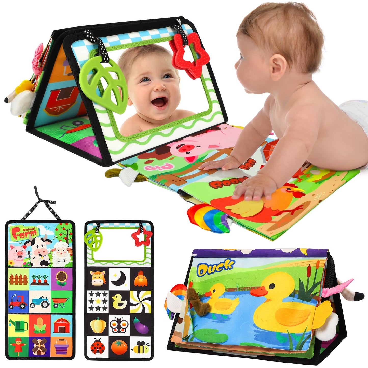 HotURMYWO Tummy Time Toys - Black and White High Contrast Baby Toy for Newborn - Baby Visual Stimulation Mirror - Montessori Sensory Crinkle Toy for Infant 0-3-6-12 Months - Boy Girl Shower Gifts