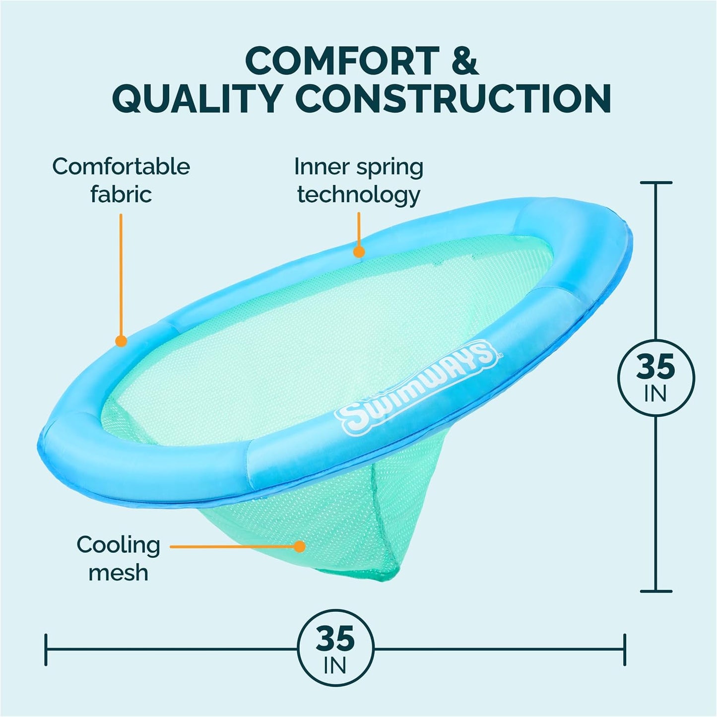 HotSwimWays Spring Float Premium Papasan Pool Lounger with Breathable Mesh Seat, Inflatable Pool Floats for Adults with Fast Inflation, for Ages 15 & Up