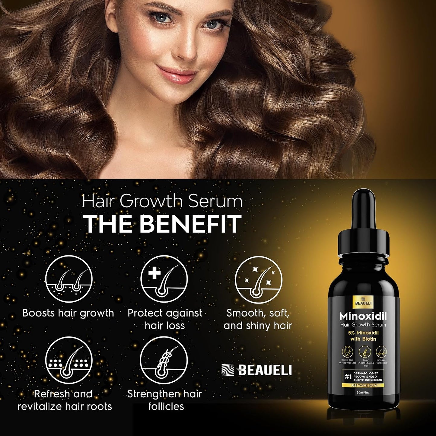 Hotbeaueli 5% Minoxidil for Men & Women Hair Growth, Beard Growth, Hair Loss Treatment, Unisex Adult 1oz