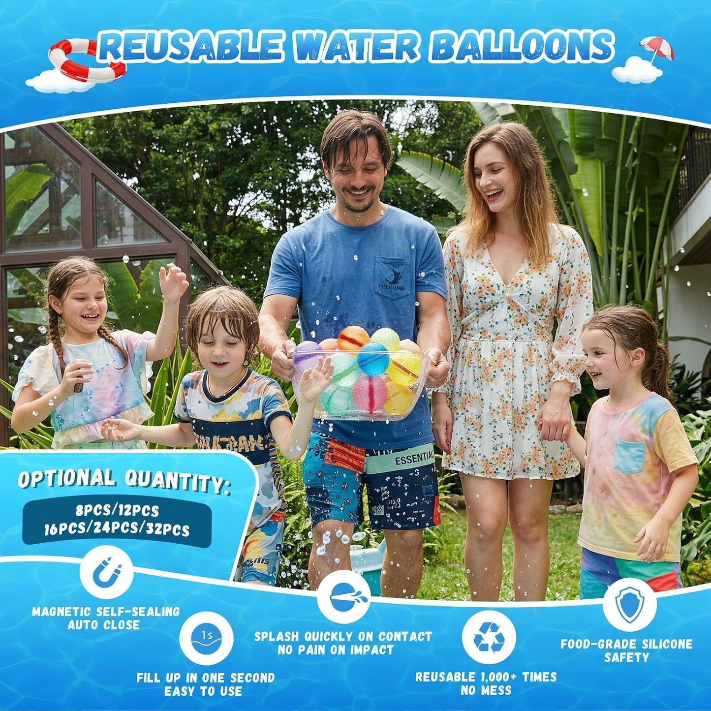 Hot【12 Pack】Magnetic Reusable Water Balloons Fast Refillable for Kids Outdoor Activities, latex-free Kids Pool Beach Bath Toys, Self-Sealing Water Bomb Quick Fill for Summer Games