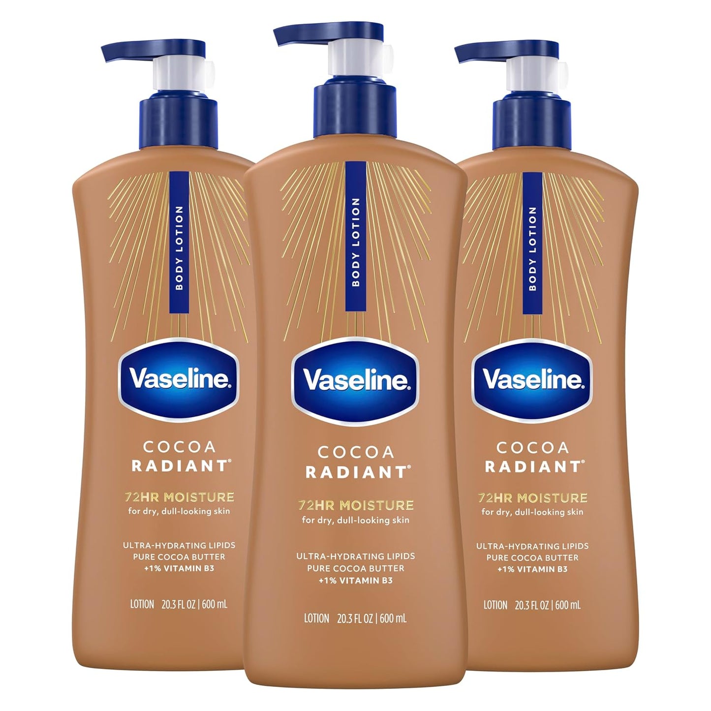 HotVaseline Intensive Care Body Lotion Cocoa Radiant 3 count for Dry Skin Lotion Made with Ultra-Hydrating Lipids and Pure Cocoa Butter for a Long-Lasting, Radiant Glow 20.3 Oz