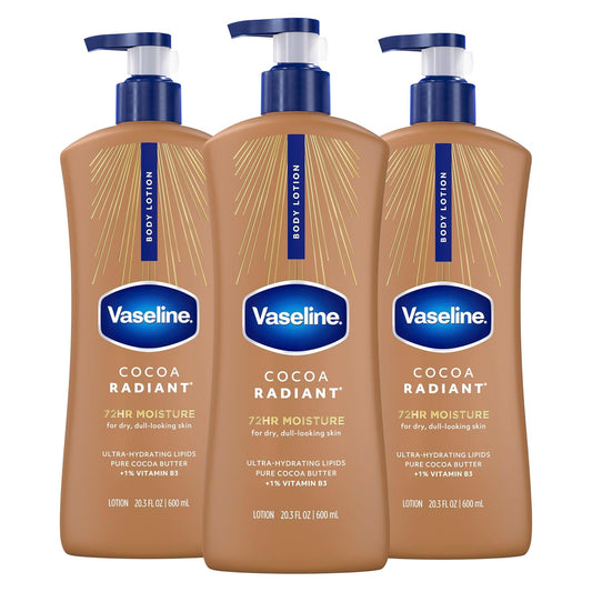 HotVaseline Intensive Care Body Lotion Cocoa Radiant 3 count for Dry Skin Lotion Made with Ultra-Hydrating Lipids and Pure Cocoa Butter for a Long-Lasting, Radiant Glow 20.3 Oz
