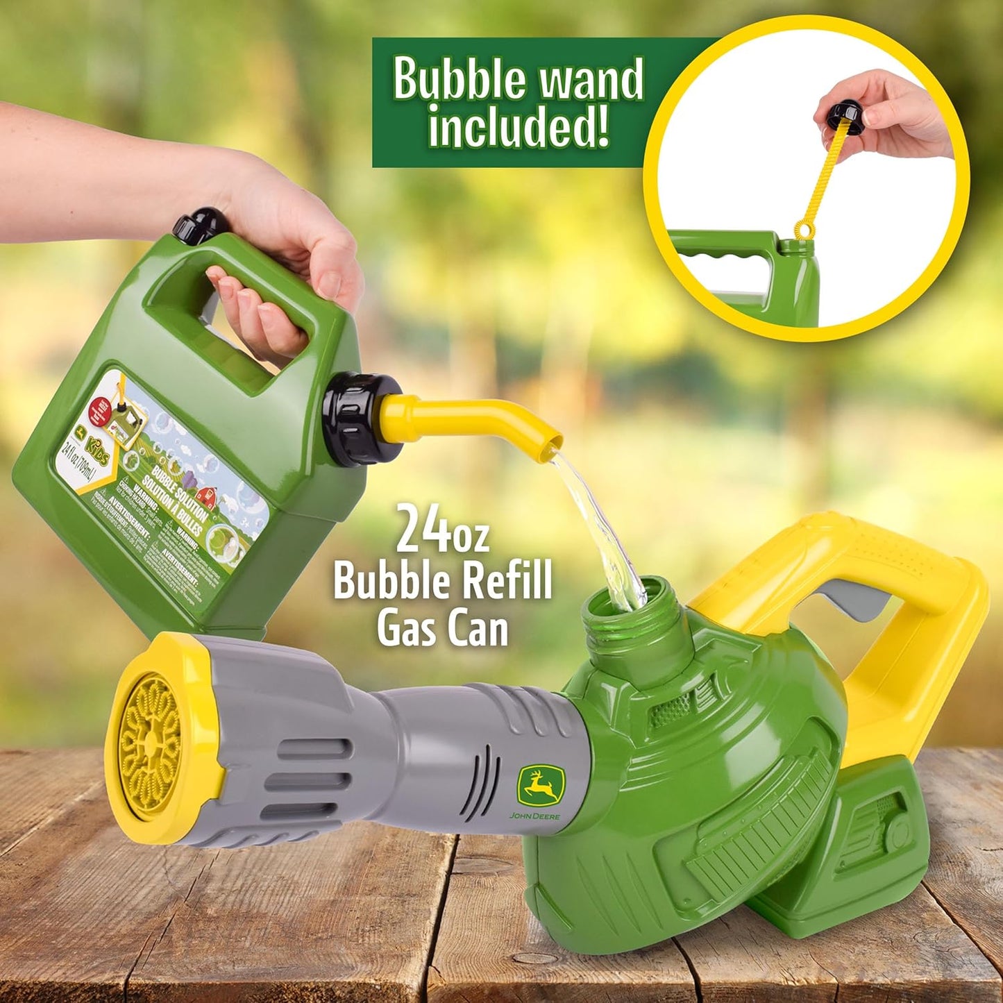 HotJohn Deere Bubble Leaf Blower Toy for Kids Includes 24oz Bubble Refill Gas Can, Outdoor Bubble Machine for Kids, Easy to Use, Outdoor Play, Great Gift Toddler 3+