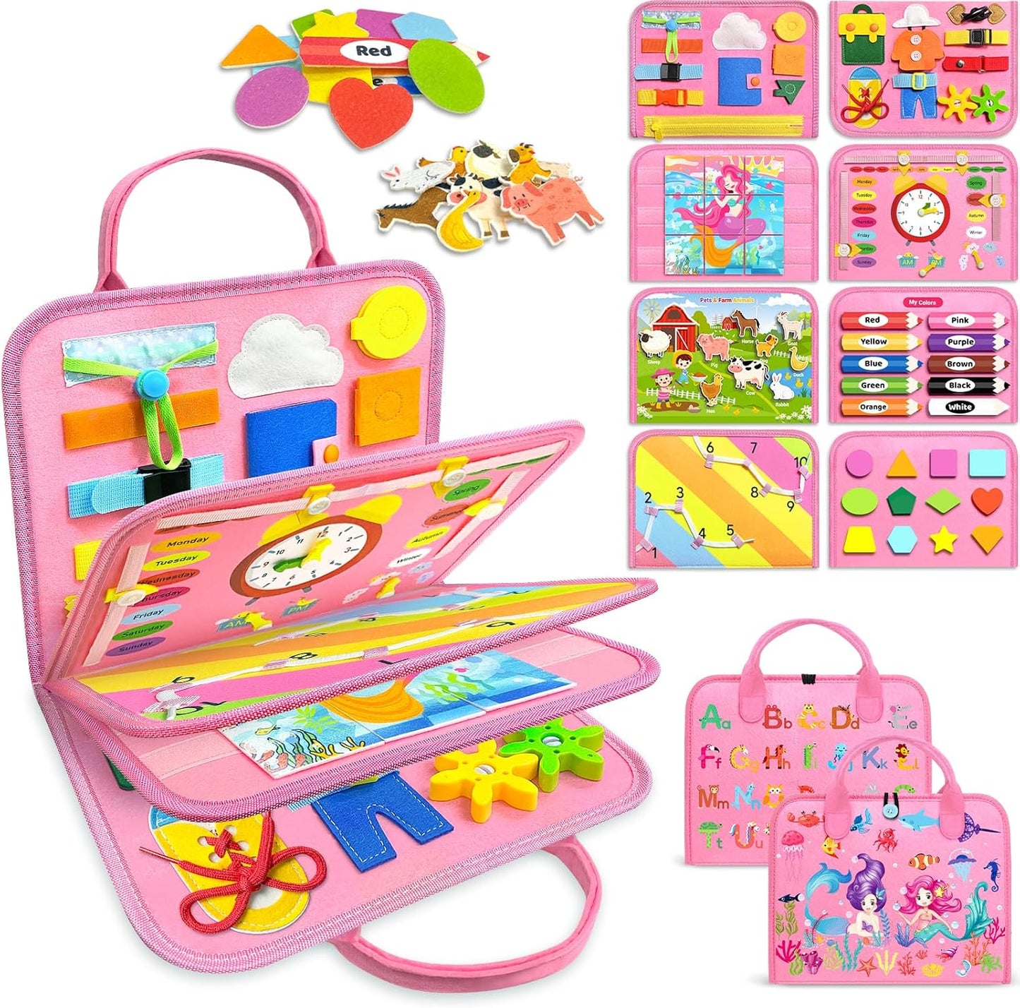 HotGojmzo Busy Board Montessori Toys for Toddler Girl Birthday Gifts, Busy Book Sensory Toys for Toddlers, Learning Educational Toddler Travel Activities