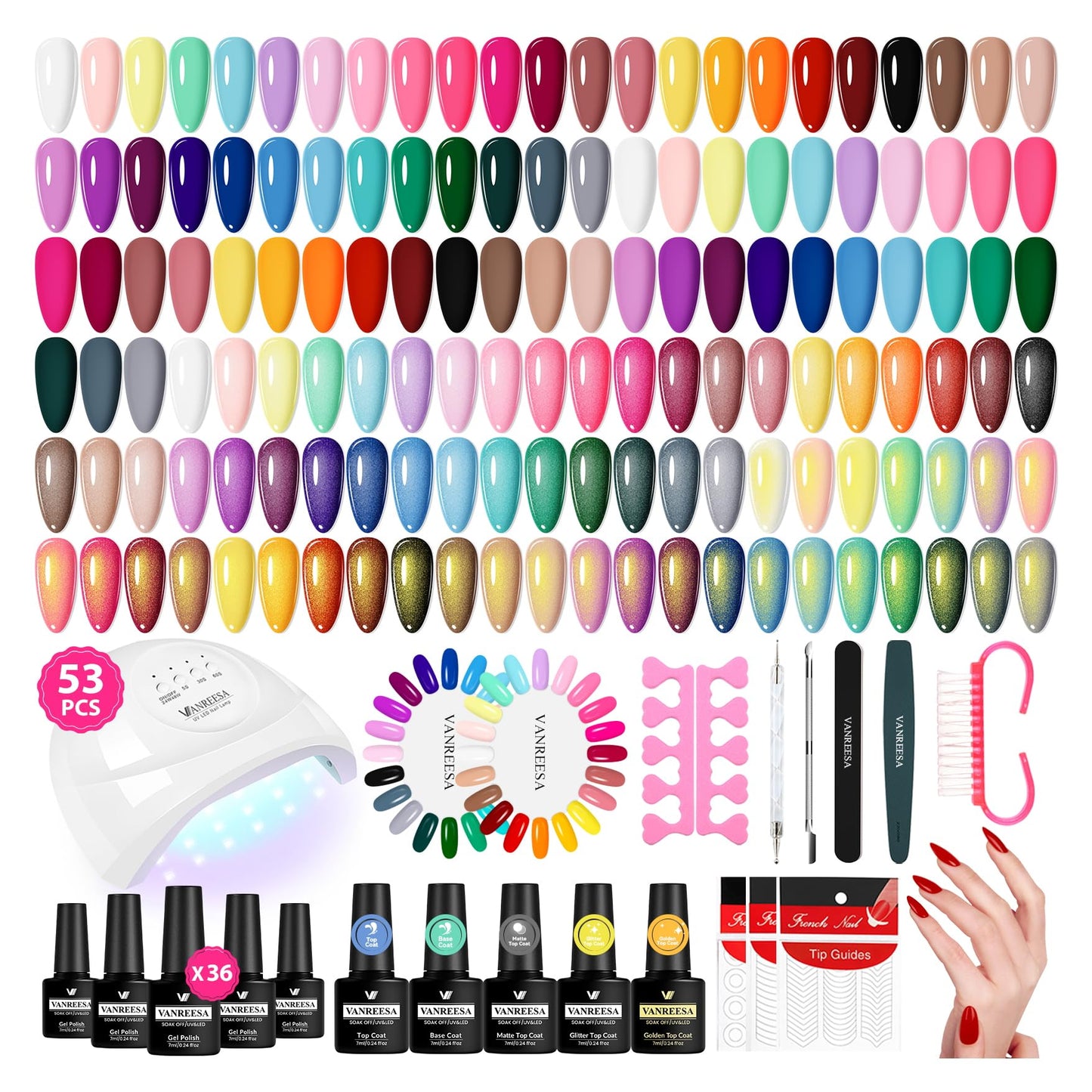 HotVANREESA 60 Pcs Gel Nail Polish Set, 55 Colors Gel Polish with Base Coat & 4 Effects Top Coat Full-Color Nail Polish Set All Seasons Nail Kit Gifts for Women Girls Nail Salon at Home