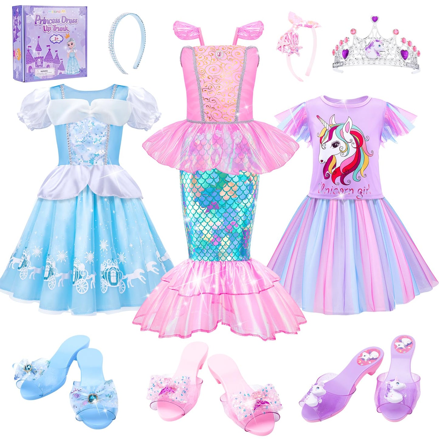 Hot Meland Princess Dress Up for Girls Age 3 4 5 6, Dress Up Clothes with Shoes Toy, Birthday Christmas Gift for Toddler Girls