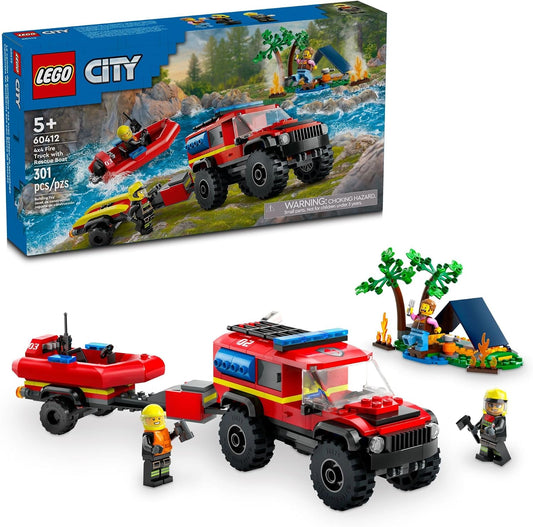 Hot LEGO City 4x4 Fire Truck with Rescue Boat - Building Toy for Boys & Girls, Ages 5+ - Gift for Birthdays - Truck Toy W/ 3 Minifigures - 60412