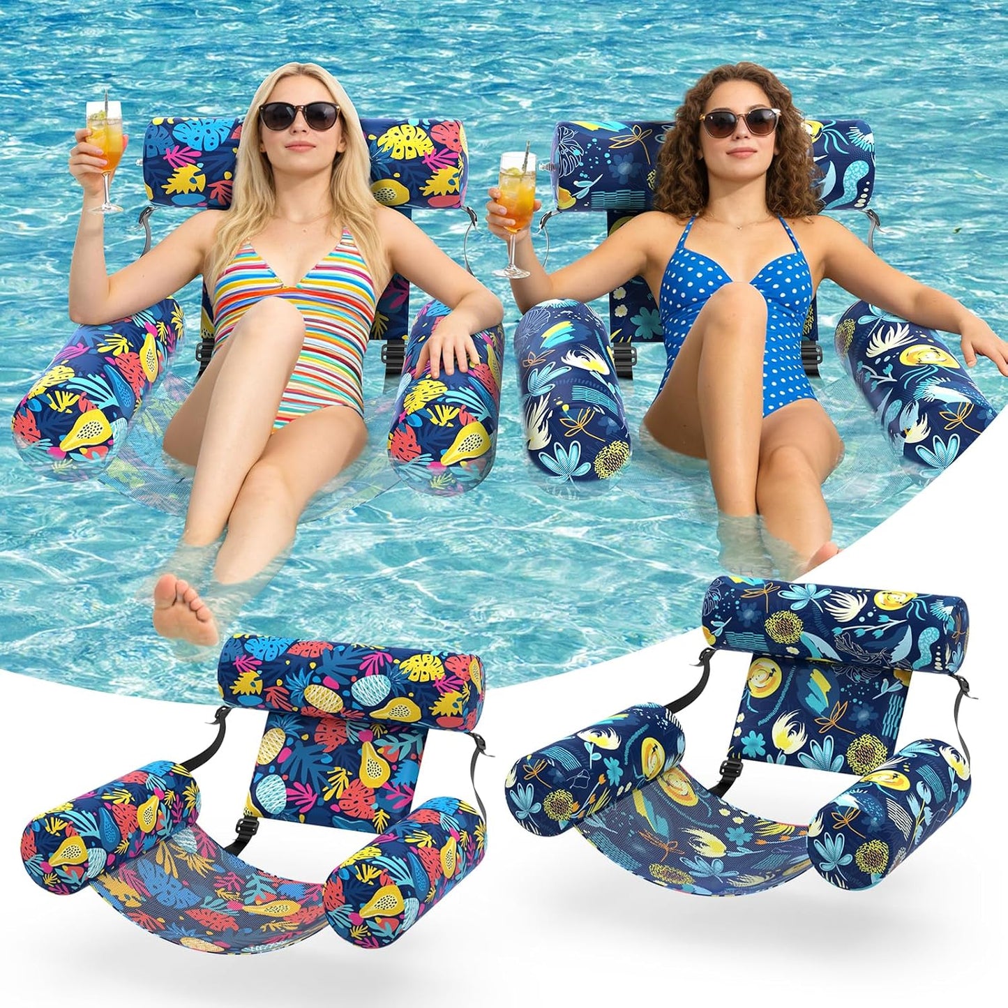 Hot Sunikko X Pool Floats Adult 2 Packs Fabric Heavy Duty Inflatable Pool Chair Hammock, Blow Up Floaties for Adults, Hawaii Flower Floats for Pool Floating, Party Summer Toys Water Beach Lake Fun