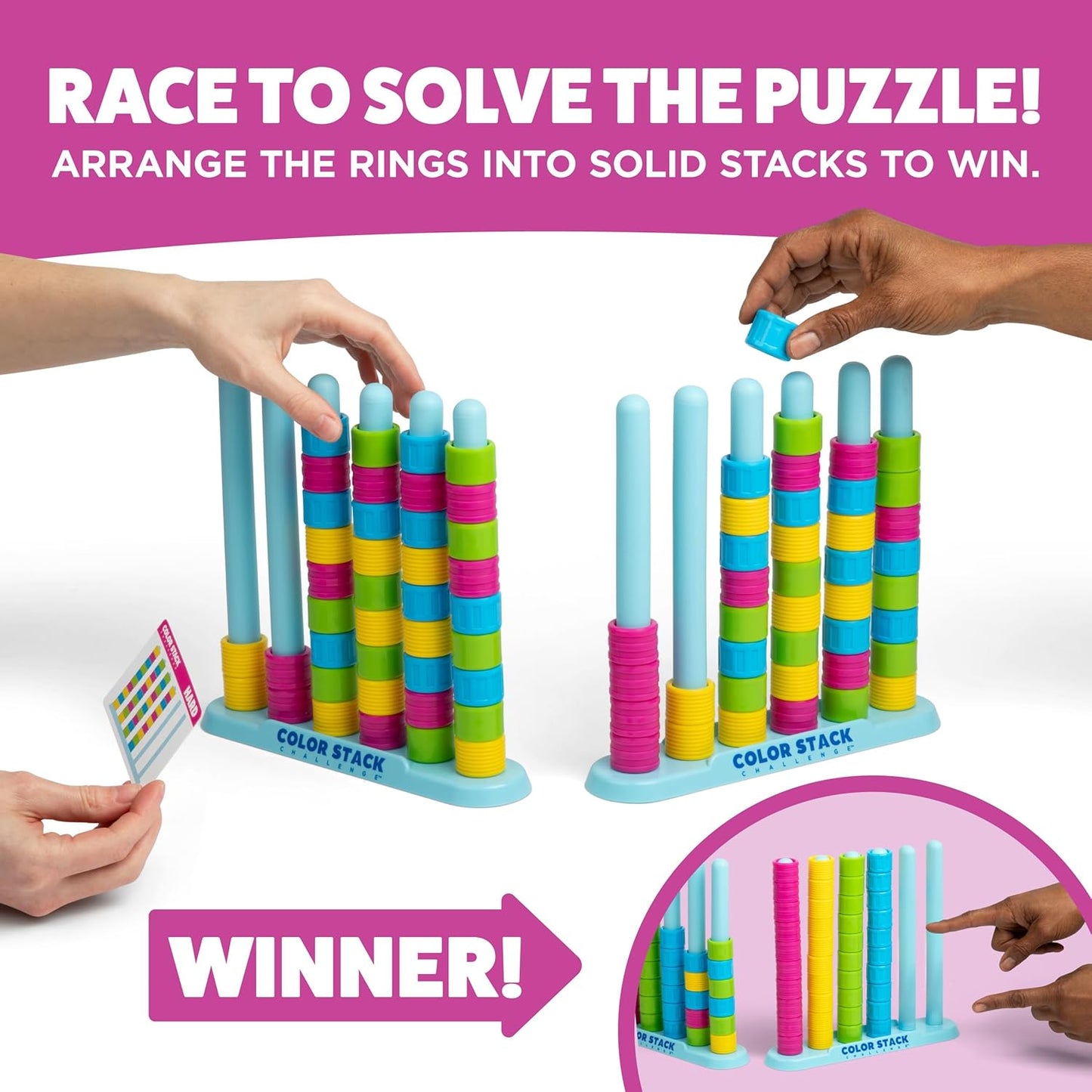 HotColor Stack Challenge by Relatable – A Fast-Paced Color Matching Puzzle Game for Fun Parties and Family Game Night. Includes 2 Stack Racks, 50 Challenge Cards, 80 Rings & Instructions