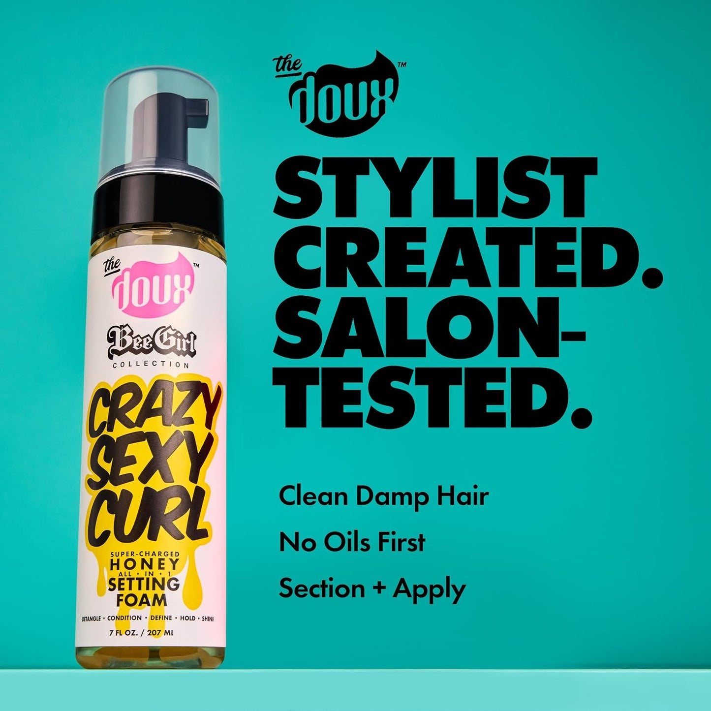 HotThe Doux CRAZYSEXYCURL Honey Setting Foam - Curly Hair Mousse - All-in-One Styler for All Hair Types - 7 oz