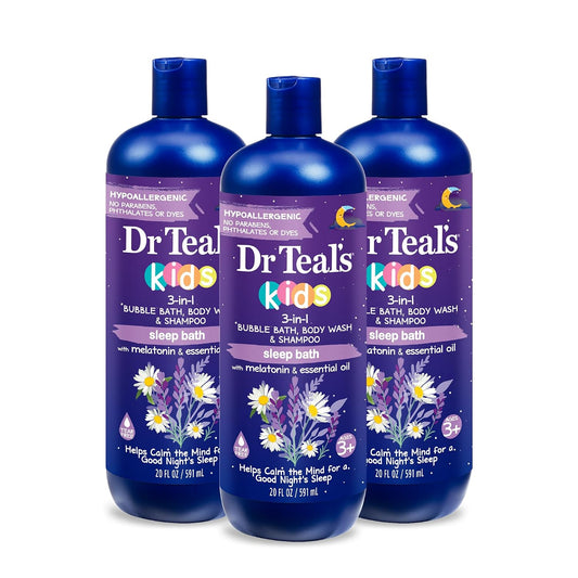 HotDr Teal's Kids 3-in-1 Sleep Bubble Bath, Body Wash & Shampoo with Melatonin & Essential Oil, Lavender Scent, 20 fl oz (Pack of 3)