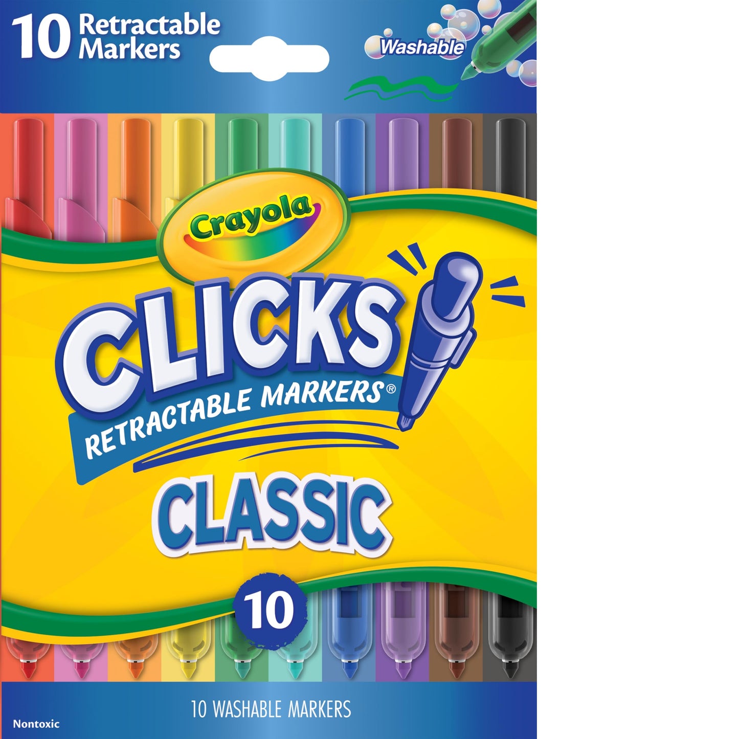 HotCrayola Clicks Retractable Tip Markers (10ct), Washable Cone Tip Art Marker Set, Cute Aesthetic School Supplies, Classroom Must Haves, Ages 3+
