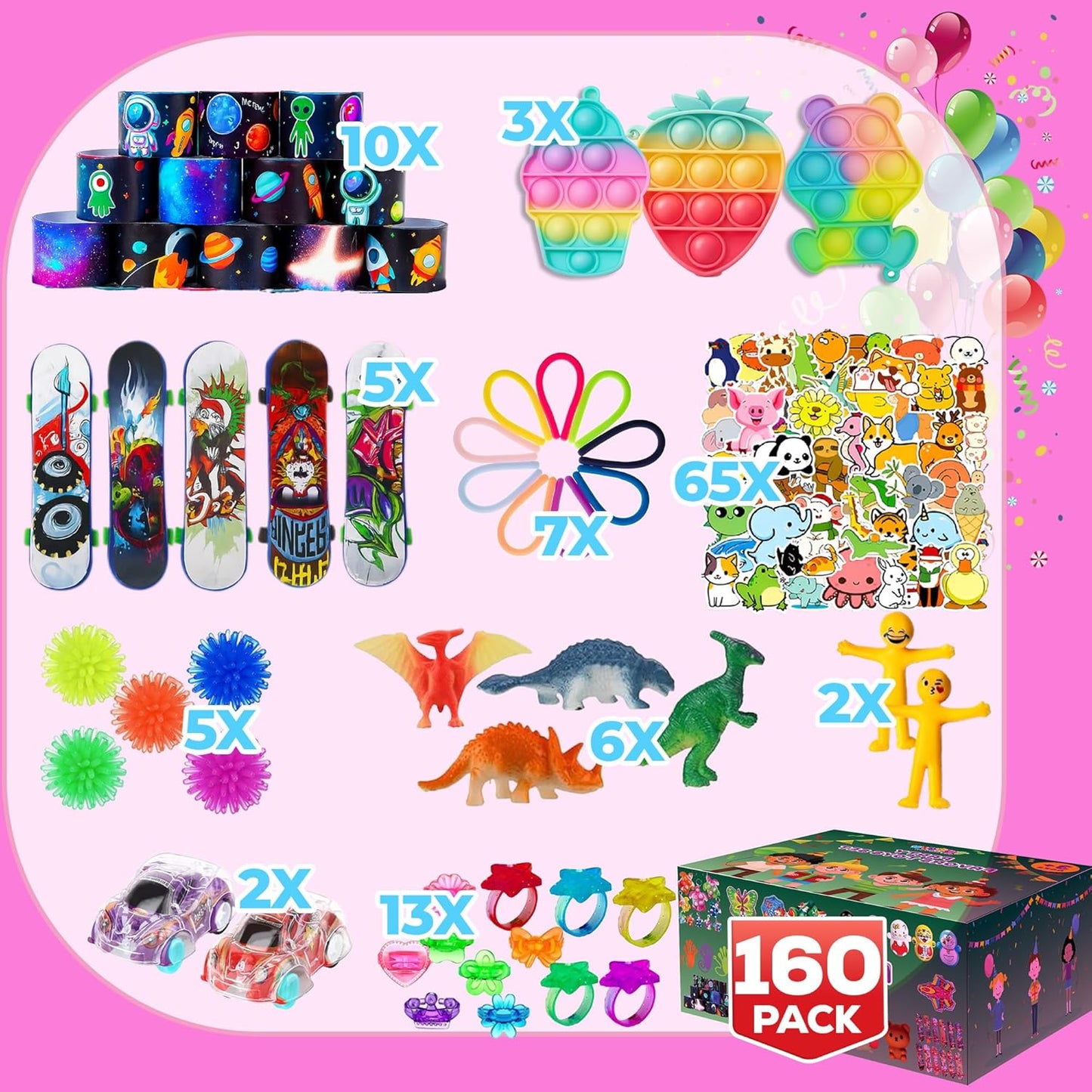 Hot160 Pcs Fidget Toys Party Favors Pack, Randomly Selected Pop Sensory Set Gifts Stickers for Kids Adults Boy Girl Stocking Stuffers Autistic Bulk Goodie Bag Filler Treasure Box Classroom Prizes School