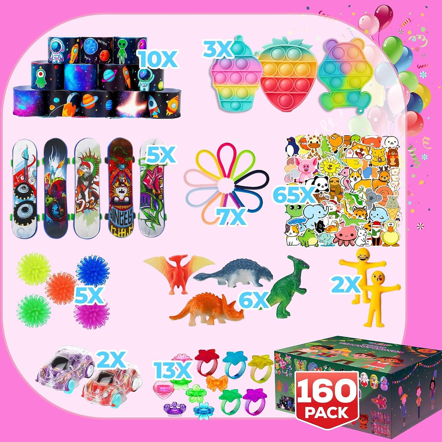 Hot160 Pcs Fidget Toys Party Favors Pack, Randomly Selected Pop Sensory Set Gifts Stickers for Kids Adults Boy Girl Stocking Stuffers Autistic Bulk Goodie Bag Filler Treasure Box Classroom Prizes School