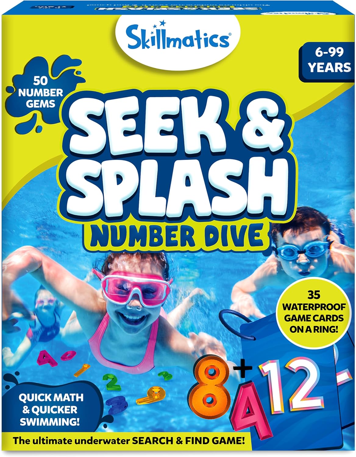 HotSkillmatics – Seek & Splash, Pool Dive Toys for Kids, Search & Find Game | Swimming Pool Number Dive Toy, Summer Fun & Gift for Boys & Girls Ages 6, 7, 8, 9, 10, 11 & Up, Includes 50 Colorful Gems
