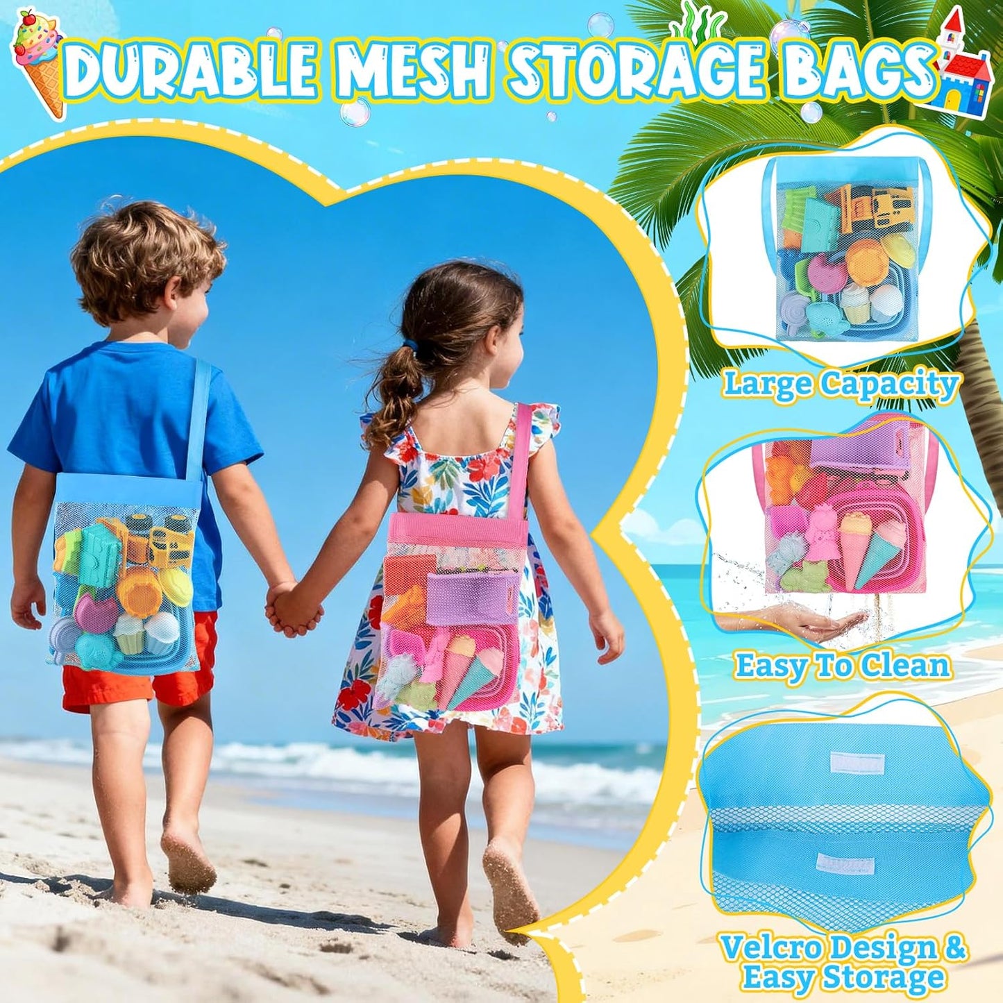 Hot EULRGAUS Beach Toys, 36 PCS Sand Toys with Construction Vehicles, Collapsible Bucket, Princess & Prince and Ice Cream Toys, Sand Castle Building Kit, Beach Shovel, Beach Games for Kids, Boys and Girls