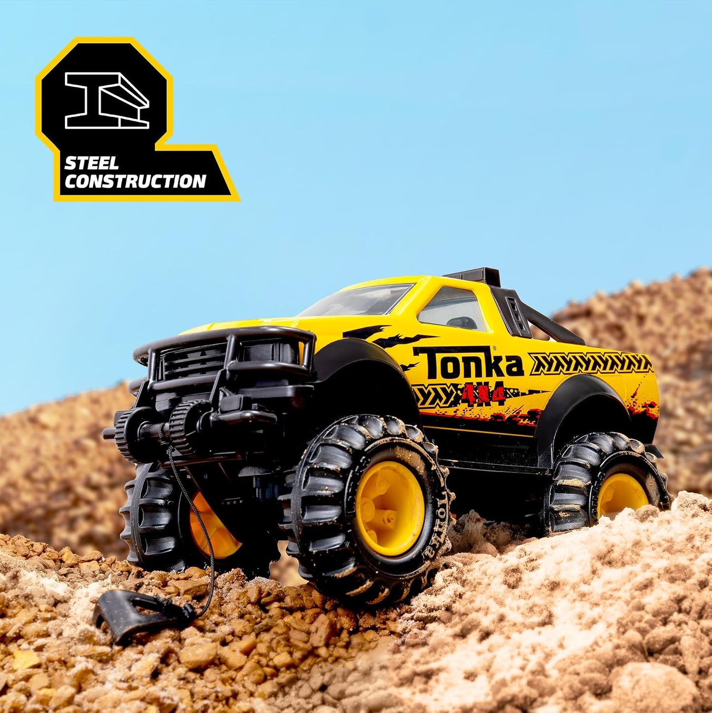 HotTonka Steel Classics 4x4 Pickup Truck - Made with Steel & Sturdy Plastic, Yellow Toy Construction Truck, Boys and Girls, Kids, Toddlers, Ages 3+