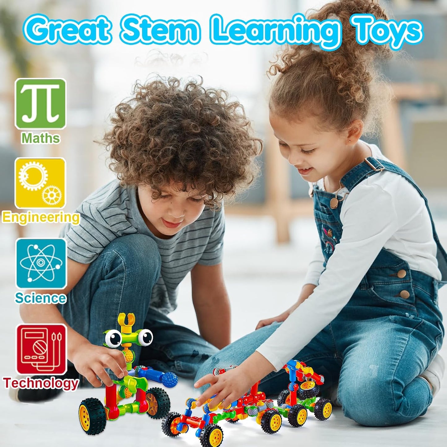 Hot Kids STEM Building Toys for 3 4 5 6 7 8+ Year Old Boy Girl Birthday Gift, 125 Pcs Preschool Classroom Educational Building Blocks Stem Kits Activities Ages 3-5 4-8 5-7 6-8 Engineering Creative Games