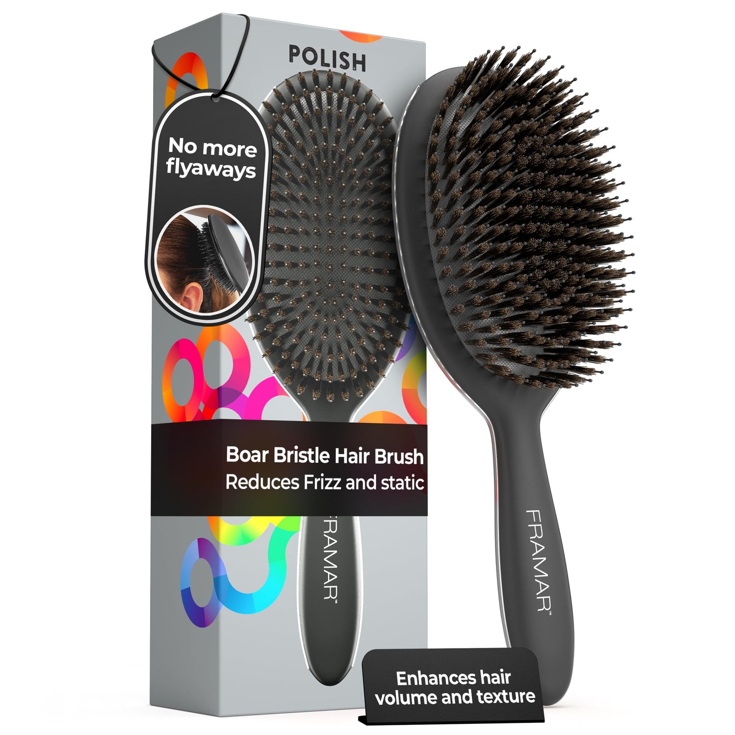 HotFRAMAR Soft Boar Bristle Hair Brush For Women – Boars Hair Brush For Women, Boar Brush For Fine Hair, Hairbrush For Fine Hair, Soft Bristle Brush For Slick Back, Volume and Shine - Chocolate