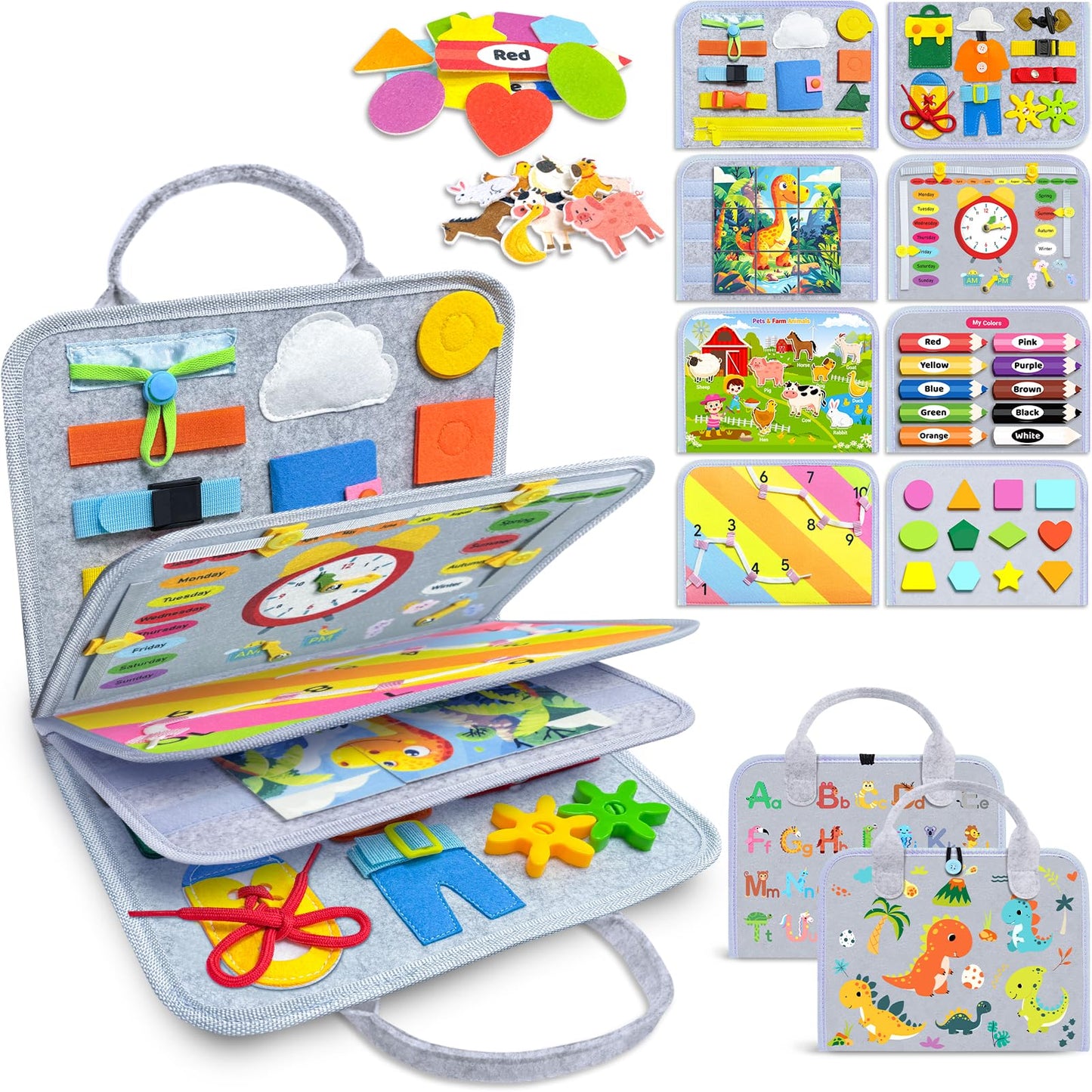 HotGojmzo Busy Board Montessori Toys for Toddler Boy Birthday Gifts, Busy Book Sensory Toys for Toddlers, Learning Educational Toddler Travel Activities