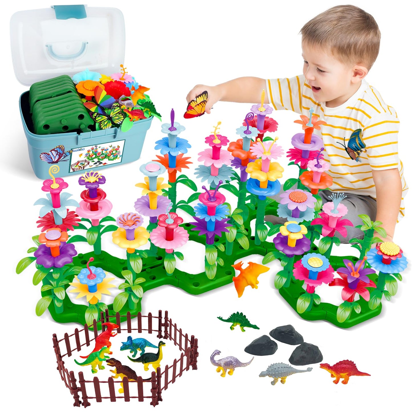 HotBirthday Toys Gifts for 2 3 4 5 6 Years Old Toddler Girls Boys, 156 PCS Insect Flower Garden Building Educational STEM Learning Pretend Play Gardening Set, Birthday Gifts for Preschool Kids Age 2+