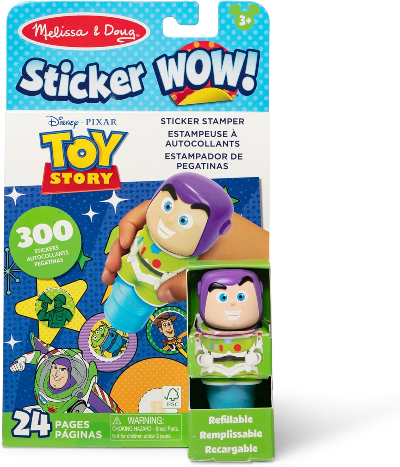 HotMelissa & Doug Sticker Wow!™ 24-Page Activity Pad and Sticker Stamper, 300 Stickers, Arts and Crafts Fidget Toy Collectible Character – Disney Buzz Lightyear - for Kids Ages 3+ - FSC Certified