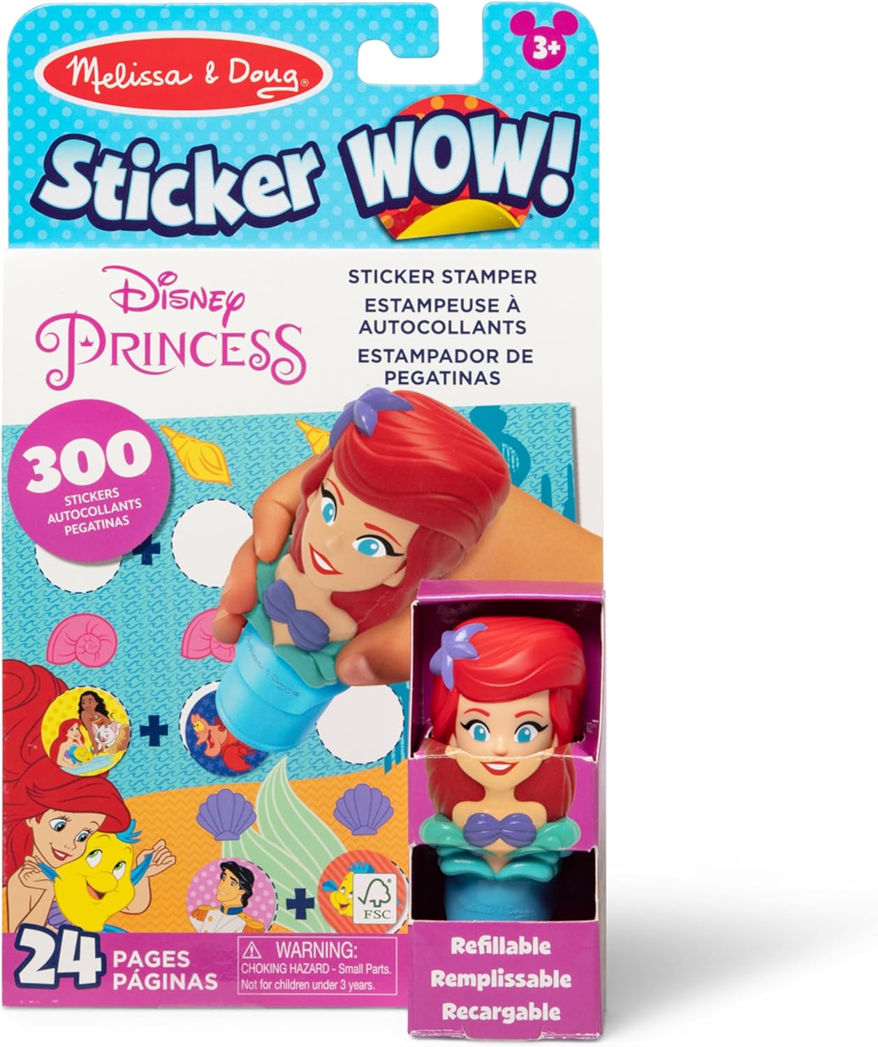 HotMelissa & Doug Sticker Wow!™ 24-Page Activity Pad and Sticker Stamper, 300 Stickers, Arts and Crafts Fidget Toy Collectible Character – Disney Princess Ariel - for Kids Ages 3+ - FSC Certified