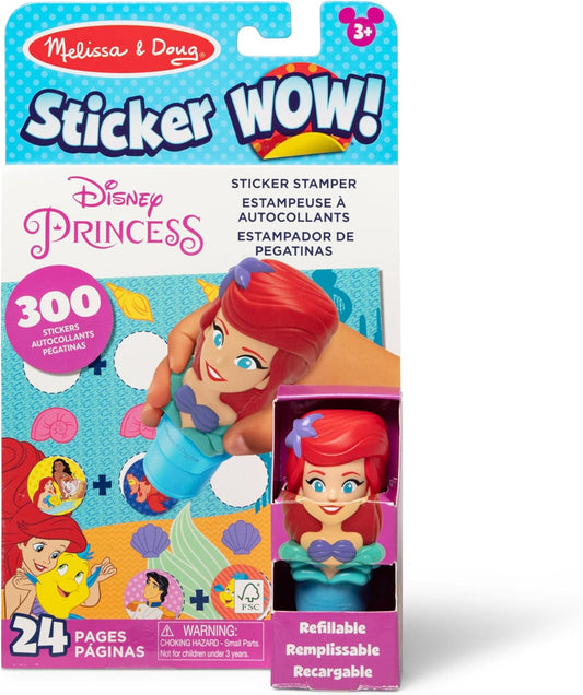 HotMelissa & Doug Sticker Wow!™ 24-Page Activity Pad and Sticker Stamper, 300 Stickers, Arts and Crafts Fidget Toy Collectible Character – Disney Princess Ariel - for Kids Ages 3+ - FSC Certified