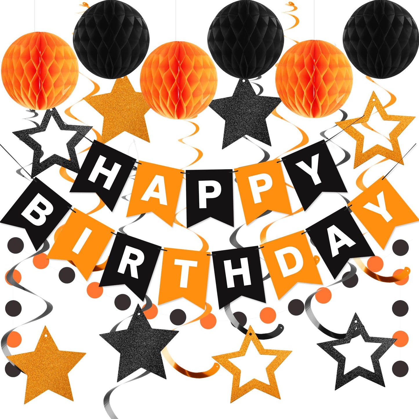 Hotmeowtastic Birthday Decorations Happy Birthday Banner with Honeycomb Balls | 16pcs Birthday Set: 1 Banner+6 Honeycomb Balls+8 Star Spirals+1 Circle Dots, Happy Birthday Decor - Blue