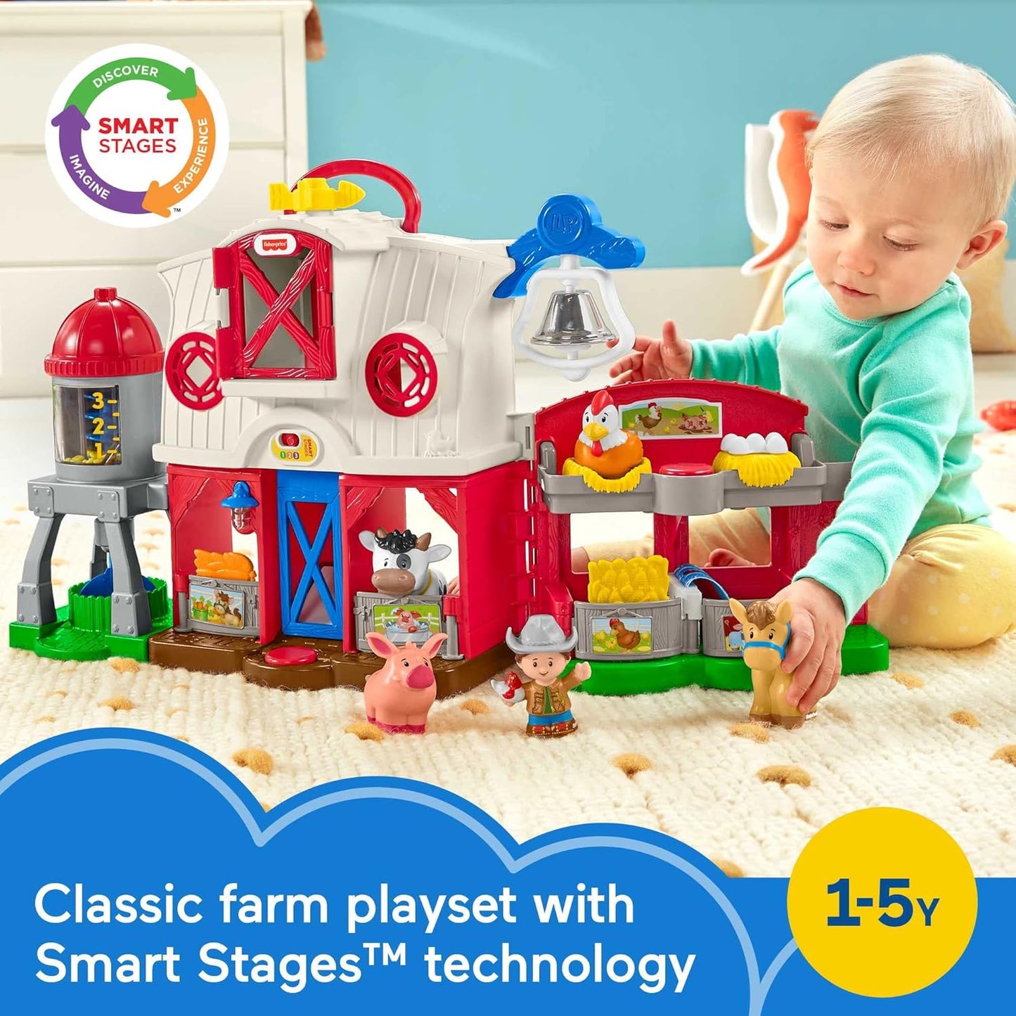 HotFisher-Price Little People Caring for Animals Farm Electronic Interactive playset with Smart Stages Learning Songs for Toddlers Ages 1 and up (Amazon Exclusive)