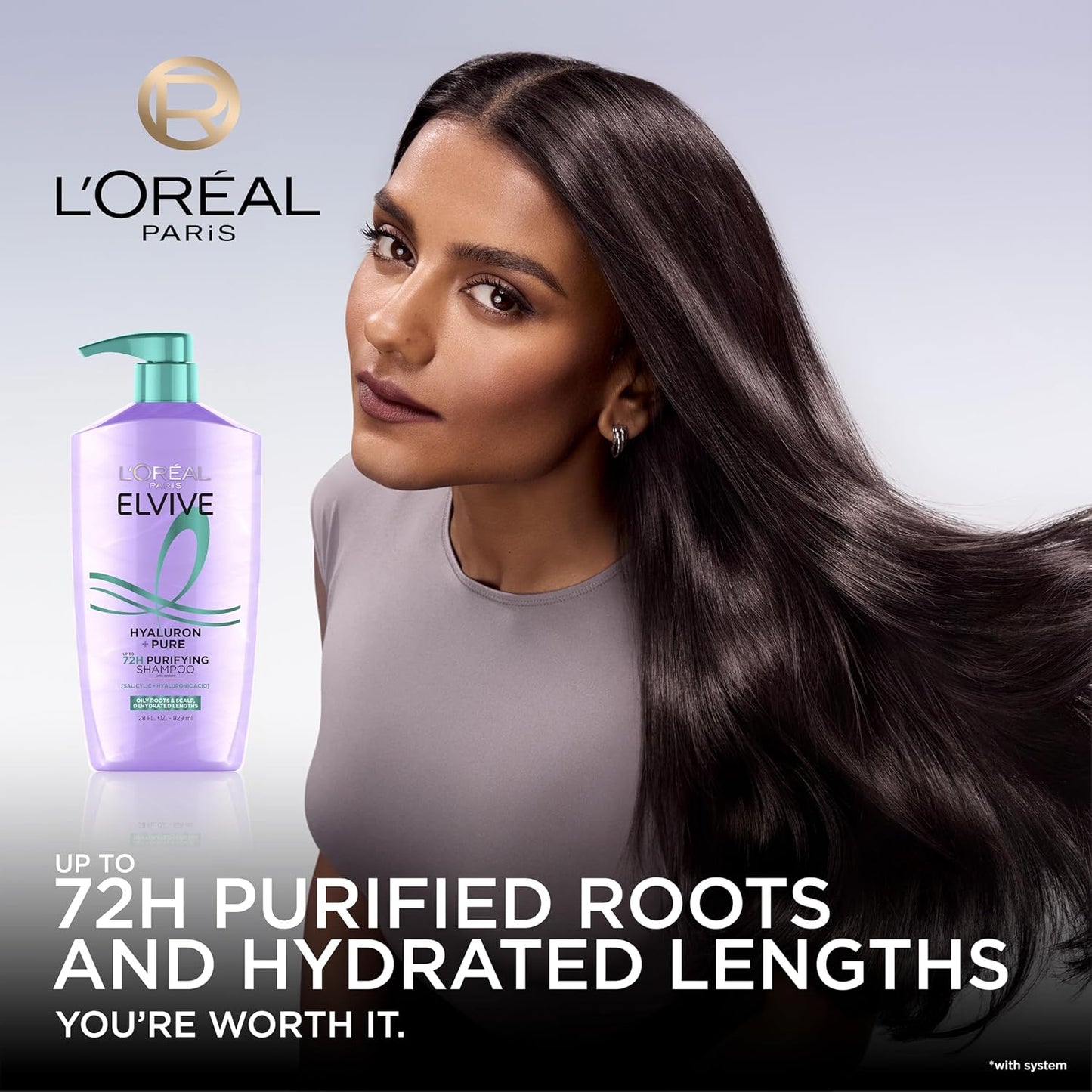 HotL'Oreal Paris Elvive Hyaluron + Pure Shampoo and Conditioner Set, Clarifying Shampoo and Rehydrating Conditioner with Salicylic Acid and Hyaluronic Acid, 56 Fl Oz Set