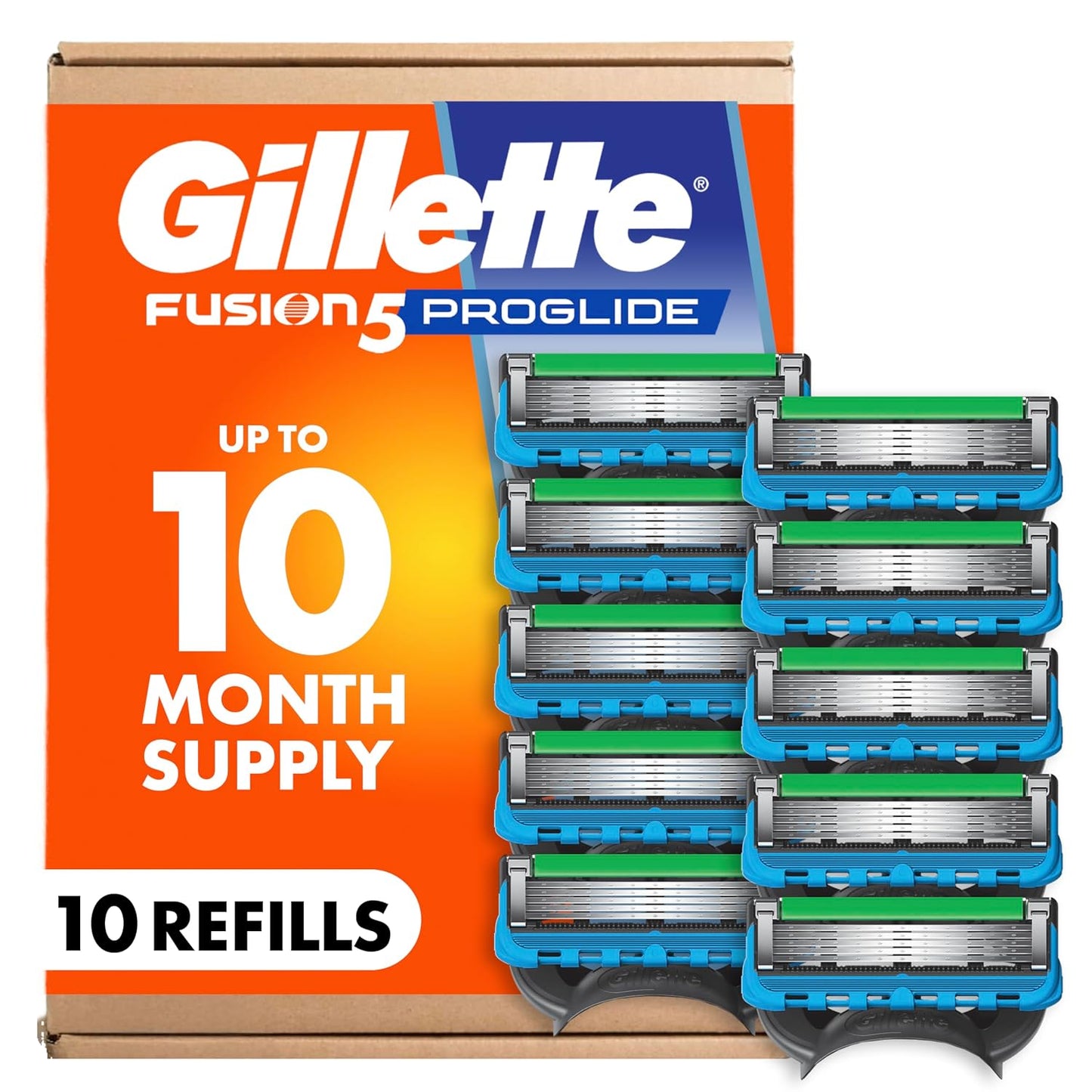 HotGillette Fusion5 ProGlide Men's 5-Blade Razor Blade Refills with Precision Trimmer, 10 Count