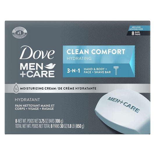 HotDOVE MEN + CARE Body and Face Bar To Clean and Hydrate Skin Body and Facial Cleanser More Moisturizing Than Bar Soap 3.75 oz 8 Bars